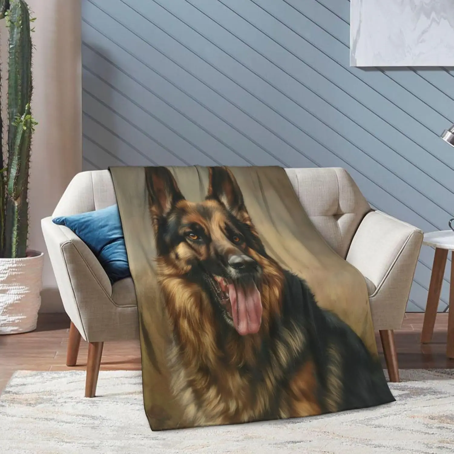 German Shepherd Dog Portrait Blanket Throw 150x200cm Realistic Pet Lover Decor Home Tapestry Art Gift Cozy Canine Print