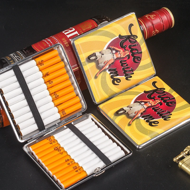 Portable Stylish Patterned Cigarette Case Capable of Holding 20 Thick Cigarettes Creative Cigarette Case