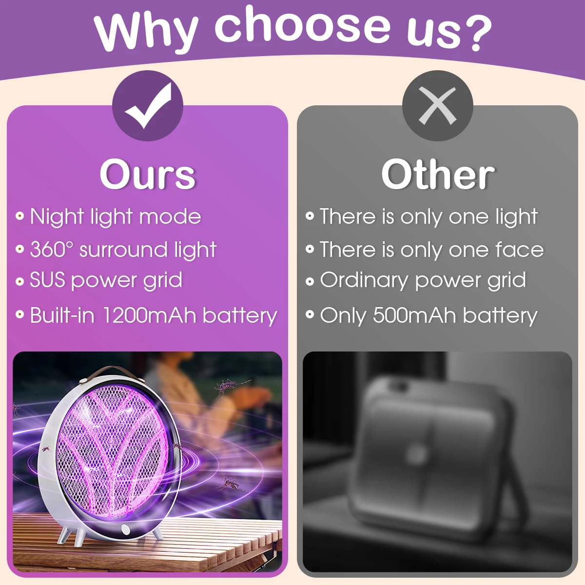 Rechargeable Mosquito Killer Lamp, Outdoor Purple Light Mosquito Trap, Indoor and Outdoor Mosquito Killer Device image 5