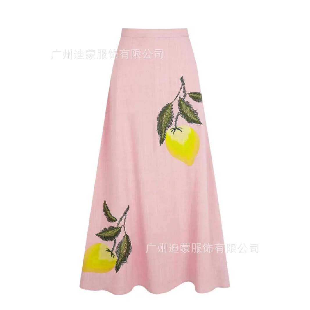 Fresh Embroidery Skirt Two Piece Set Women Sleeveless Backless Leace-up Cropped Top High Waist A-line Skirts 2 Piece Sets Female