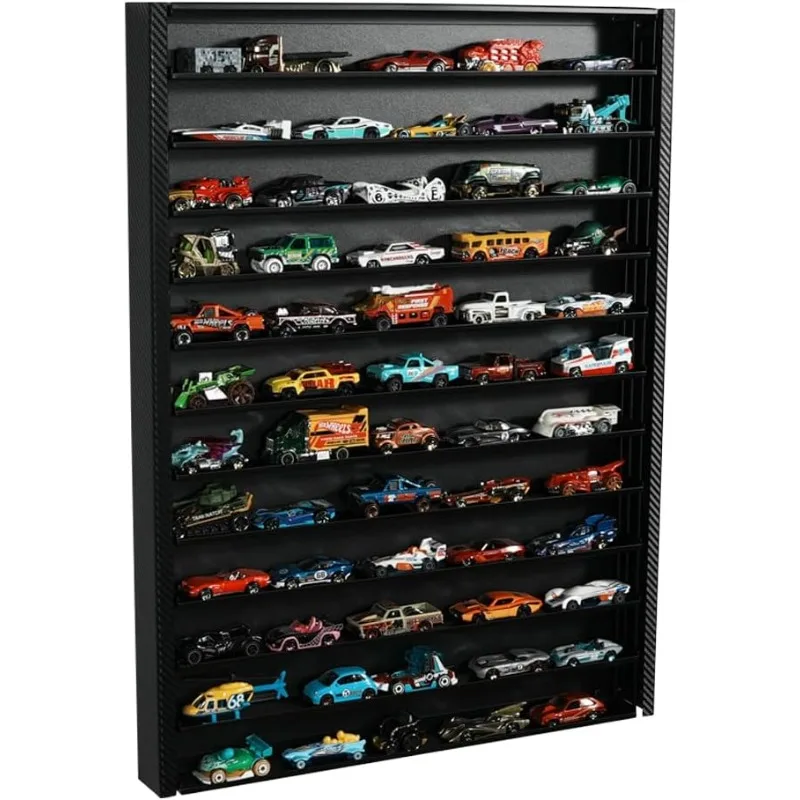 

J DESIGN Hot Wheels 1/64 Scale Diescast Display Rack, Wall Mount Metal Storage Shelf Cabinet for 60 Hot Wheels Cars (Bl