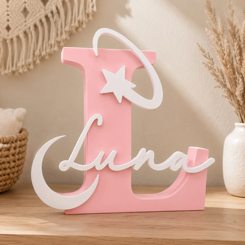 1pc Custom Moon and Stars PVC Wooden Name Plaque,Bedroom Room Table Decor,Wedding Birthday summer Graduation Christmas Gift