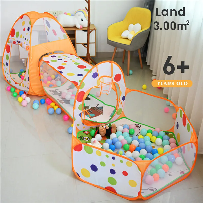 3 In 1 Kids Play Teepee Toddler Crawling Tunnel Ball Pool Foldable Washable Pop-Up Game Tent for Indoor Outdoor Baby Game Tunnel