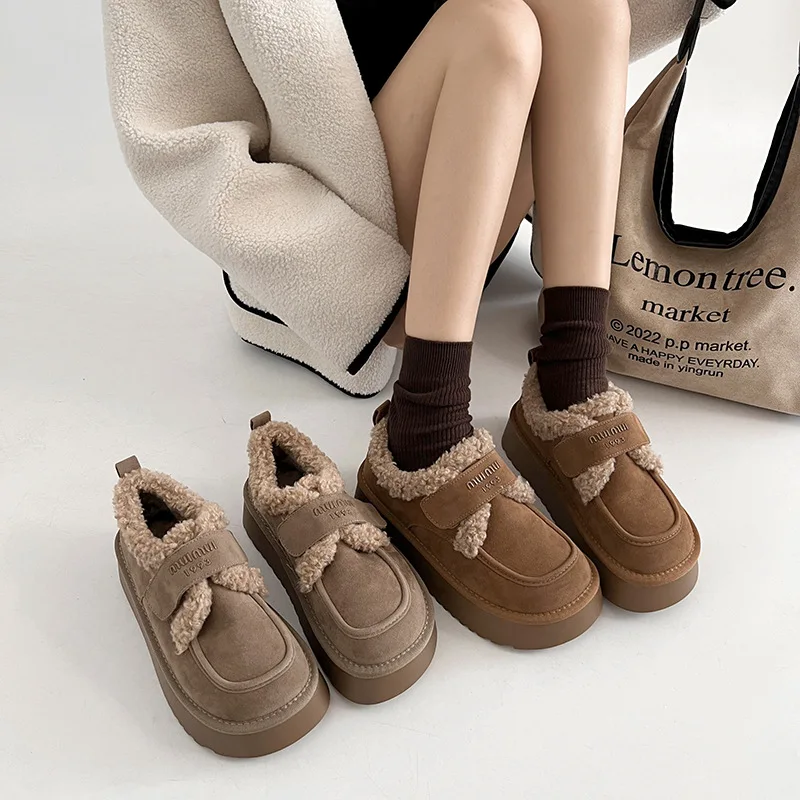 Versatile fashion platform cotton shoes women's winter 2024 new plush thickened fluffy shoes warm snow boots