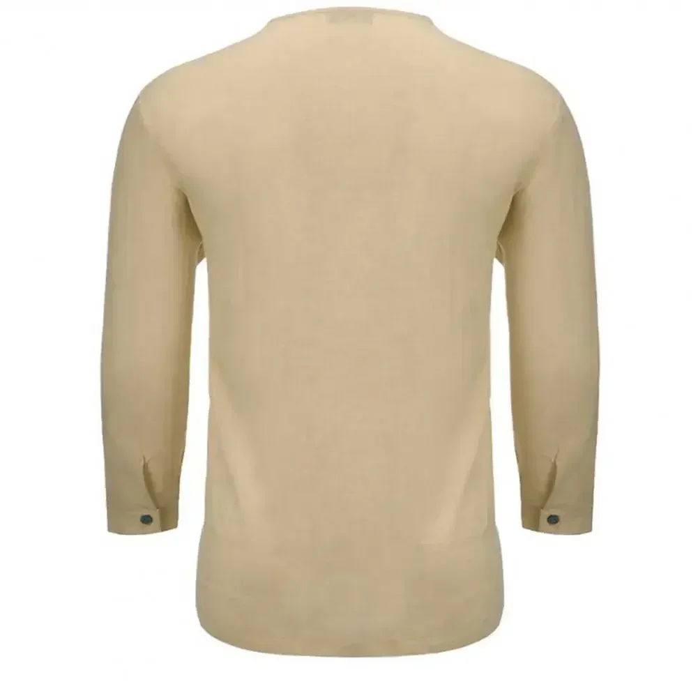New Cotton Linen Men's 3/4 Sleeve V-Neck T-shirt Casual Loose Pullover Shirts Men Long Sleeve Solid Casual Basic Beach Shirt