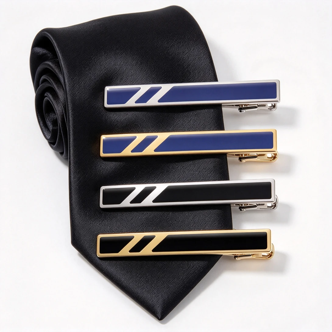 Diagonal Stripes Copper Tie Clips Gold Silver Black Navy Enamel Mens Tie Bar For Business Wedding Groomsmen Formal Suit Gifts