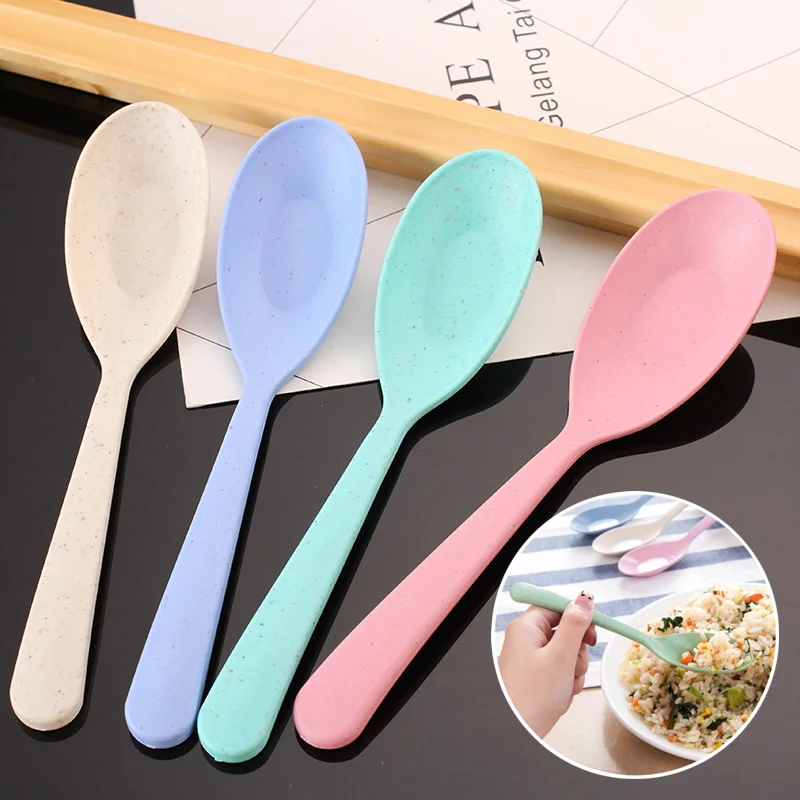 

5Pcs Wheat Straw Spoon Children's Rice Soup Spoon Porridge Portable Tableware Safe Cutlery Stirring Spoon Kitchen Tools 2022