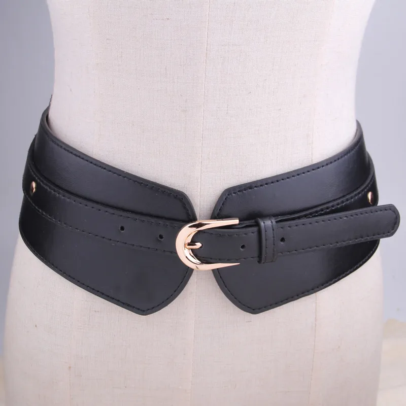 New Design Promotion Wide Belts for Women Fashion Pearl Pin Buckle Black Elastic Waistbands Skirt Coat Decorate Cummerbund Girls