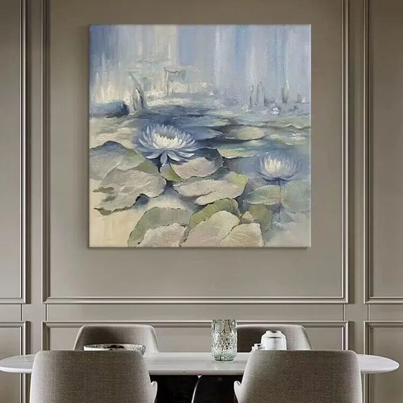 Light Luxury Abstract Lotus Pond Pure Hand Drawn Oil Painting Lotus Flower For Home Decoration Bedroom Dining Room Living Room image 4