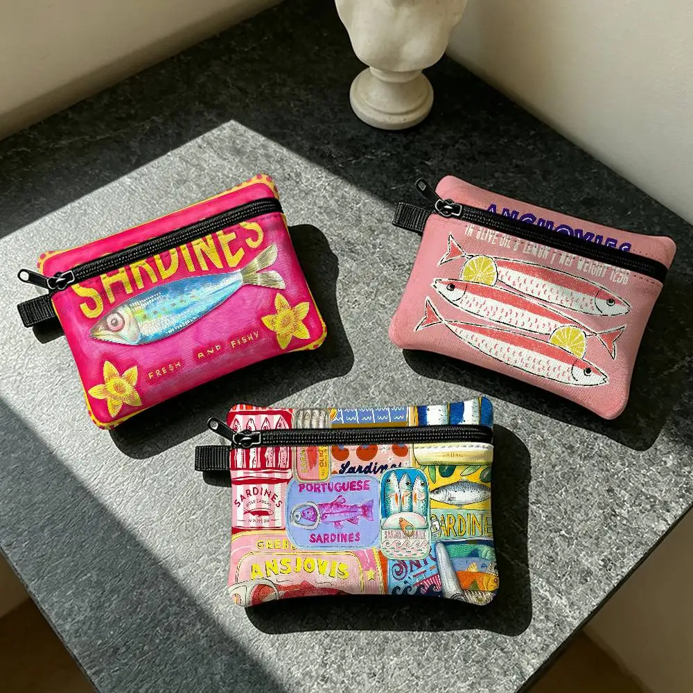Fashion Art Salted Fish Retro Splicing Plaid Mini Hanging Oxford Cloth Coin Bag Durable Zipper Key Card Pouch With Carabiner