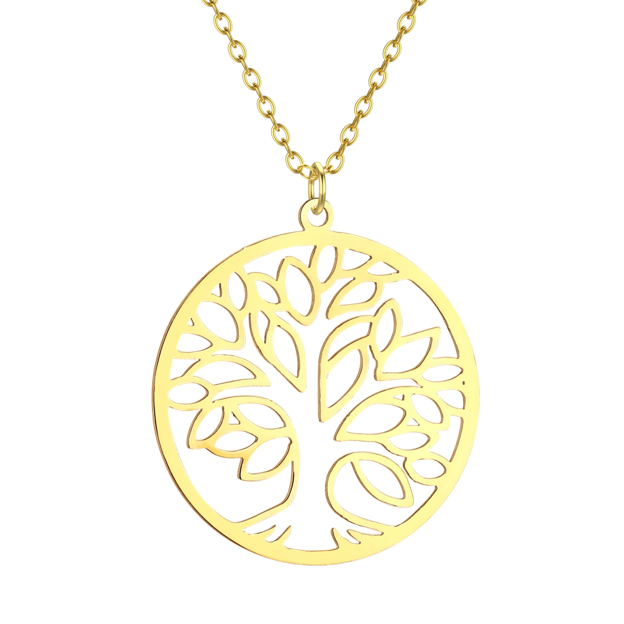 Laser carved exquisite and fashionable necklace Minimalist Jewelry Round Pendant Necklace tree of life birthday gift