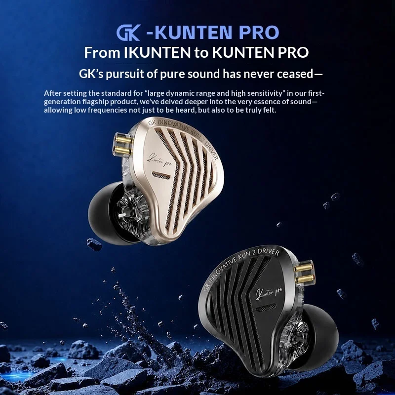 GK KUNTEN PRO Auricolari In-Ear HiFi Seconda Generazione KUN con Driver Dinamico a Lunga Corsa, Cuffie Cablate con Bassi Potenti per Appassionati di M