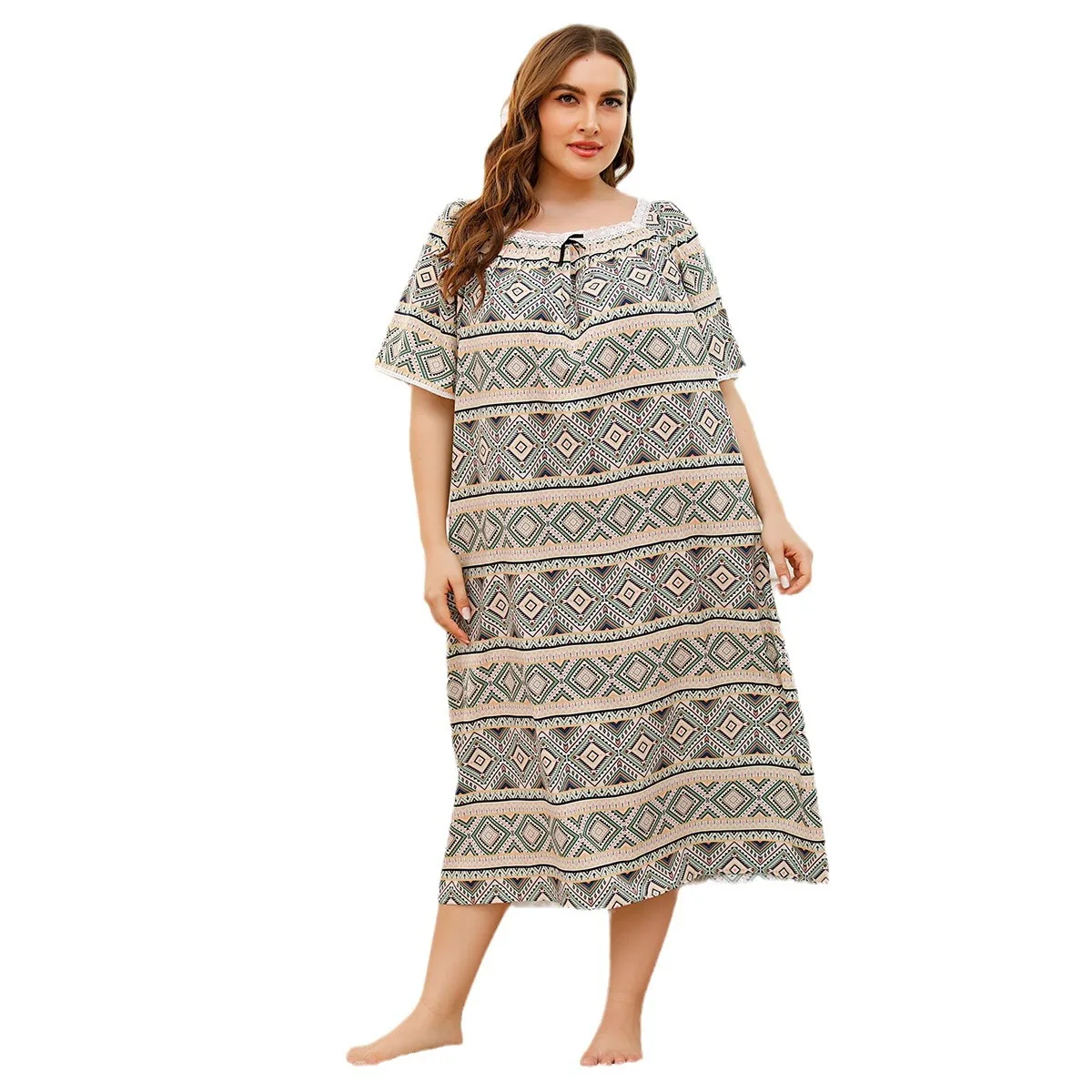 

Весенне-летние женские домашние пижамы больших размеров с короткими рукавами и кружевом, эластичные домашние пижамы с принтом, женские пижамы