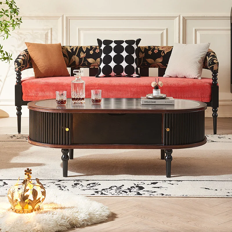 French Vintage Luxury Solid Wood Coffee Table – Compact Multi-Functional Tea Table for Living Room & B&B