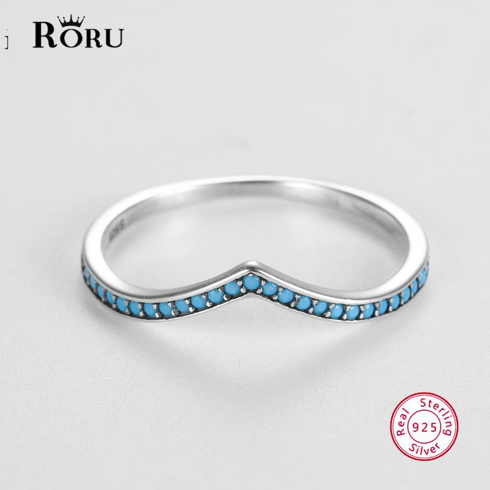 S925 Sterling Silver Curved Finger Rings Turquoise Stone for Women V Shape Stacking Ring Vintage Anniversary Bridal Fine Jewelry