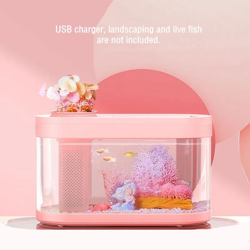 USB Desktop Mini Self-Cleaning Fish Tank With Automatic LED Lighting Aquariums Office Decoration