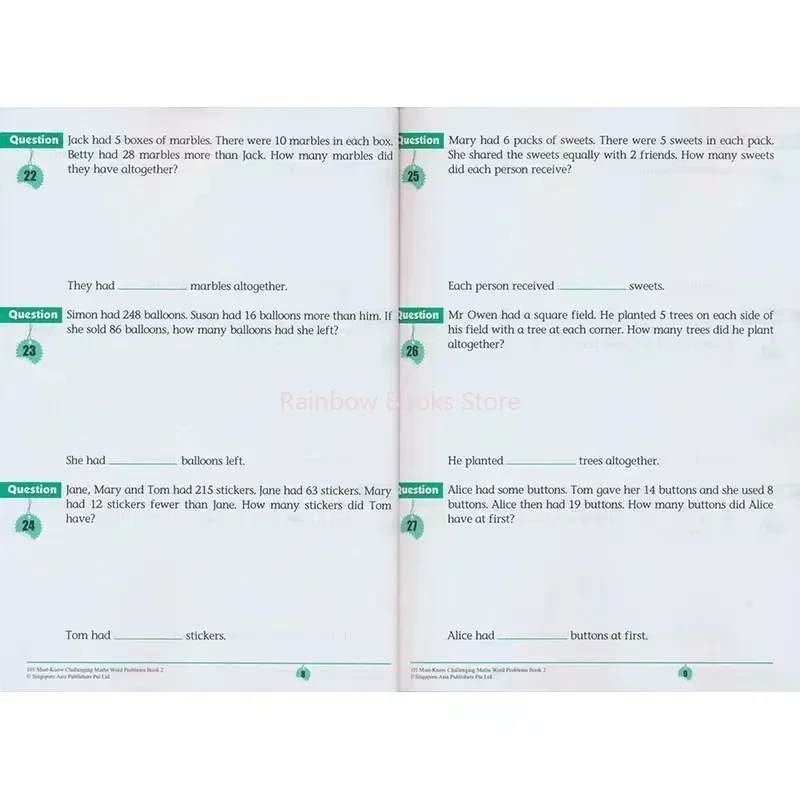 101 Challenging Maths Word Problems Books Singapore Primary School Grade 1-6 Math Practice Book English Book 6 Books/Set Libros