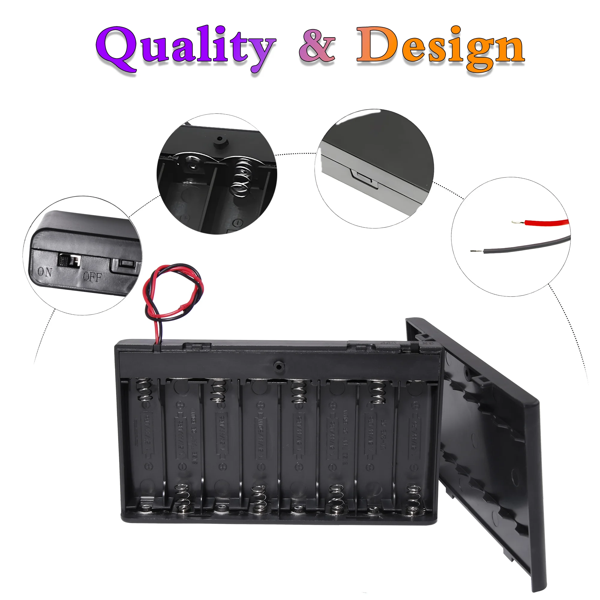 스위치 유선 ON/OFF 및 와이어 및 커버 포함, 8 AA 배터리 거치대, 12V 배터리 거치대 케이스 박스, 총 2 개
