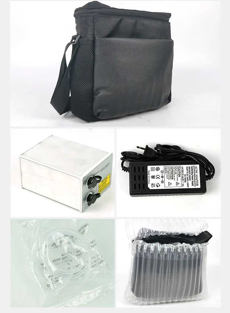 مكثف أكسجين نبضي ومستمر مع بطارية قابلة لإعادة الشحن وشاحن سيارة ، مولد ألياف رئوية