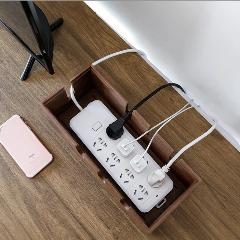 Light Luxury Style Wooden Junction Box Data Cable Plug Arrangement Box Non-slip Power Socket Arrangement Box Home Storage
