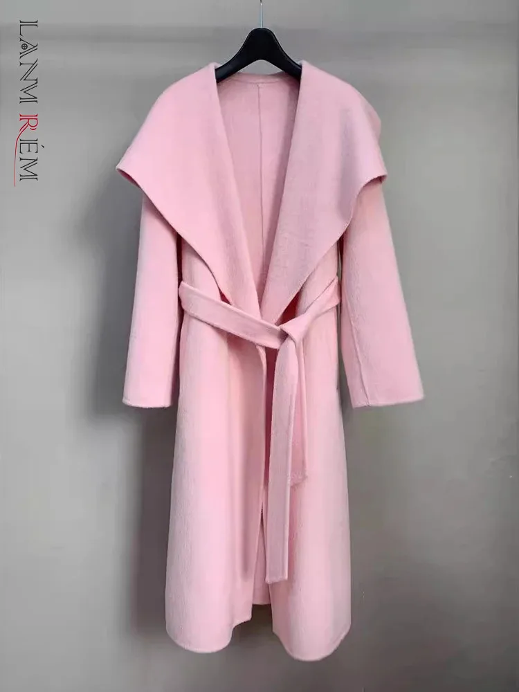 

LANMREM Women Double Sided Cashmere Coat Made Of Alpaca Wool Lapel Belt Gathered Wasit Minimalism Coats Winter 2024 New 2Z2683