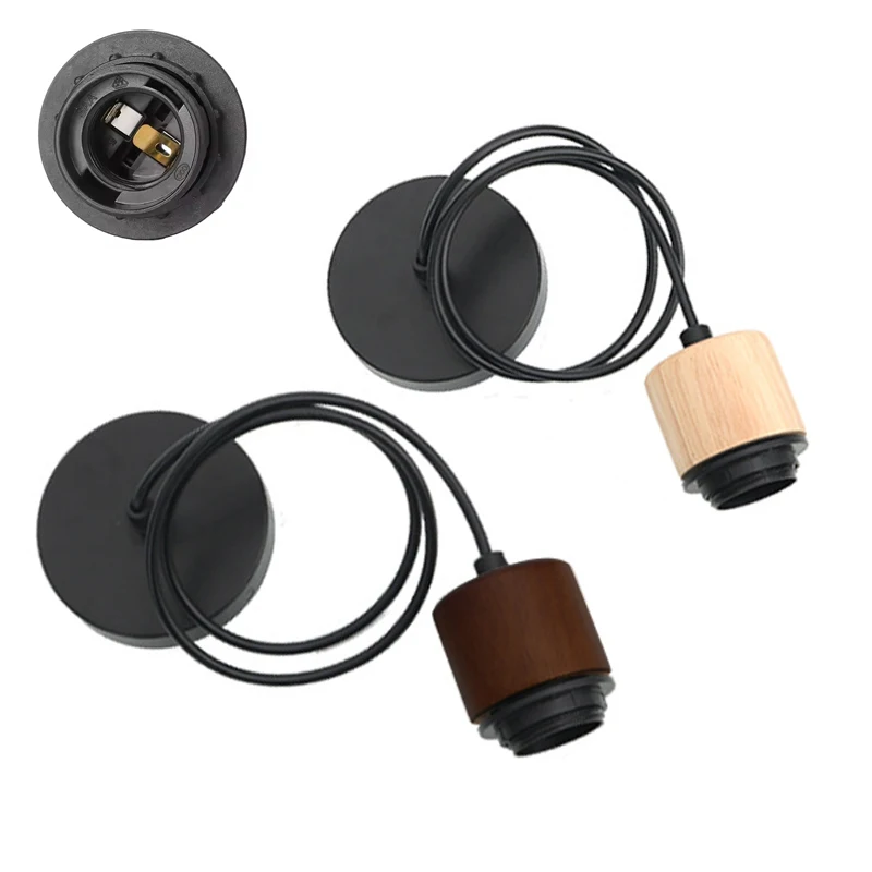 Black E27 Hanging Lamp Holder Single-head Screw Socket Lampshade Base Lights Wood Ceiling Light Base for Lighting Fixture