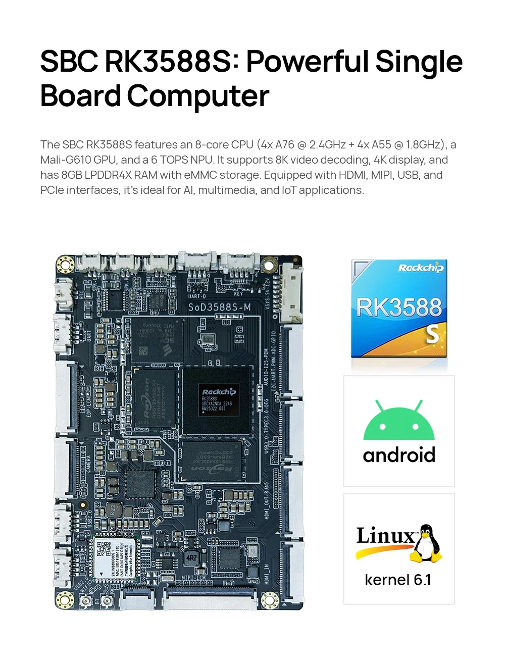 8 Inch Embedded Android Panel PC RK3588S 6 TOPs NPU WiFi 6 Ethernet Open Frame Android HMI Panel HDMI DC Input Touch Panel