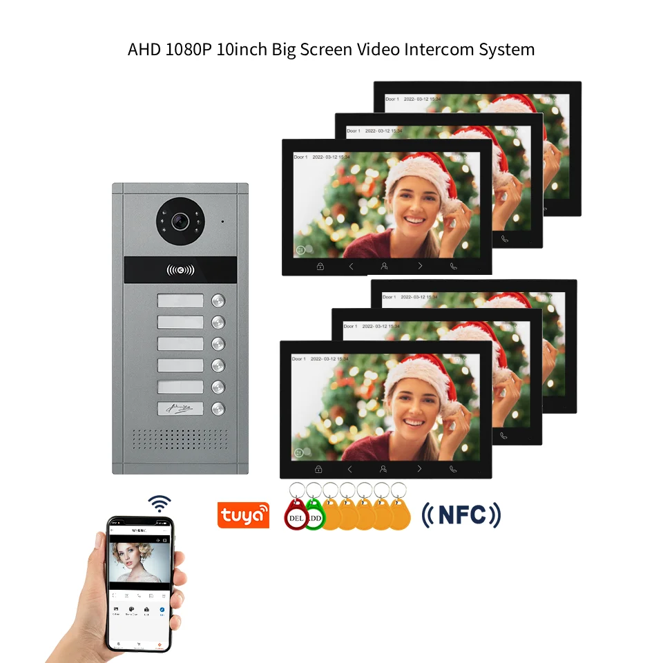 

2-24 единицы квартирной видеодомофонной системы WIFI Tuya 10 дюймов 1080P AHD дверной звонок RFID разблокировка комплекты видеодомофонов для зданий