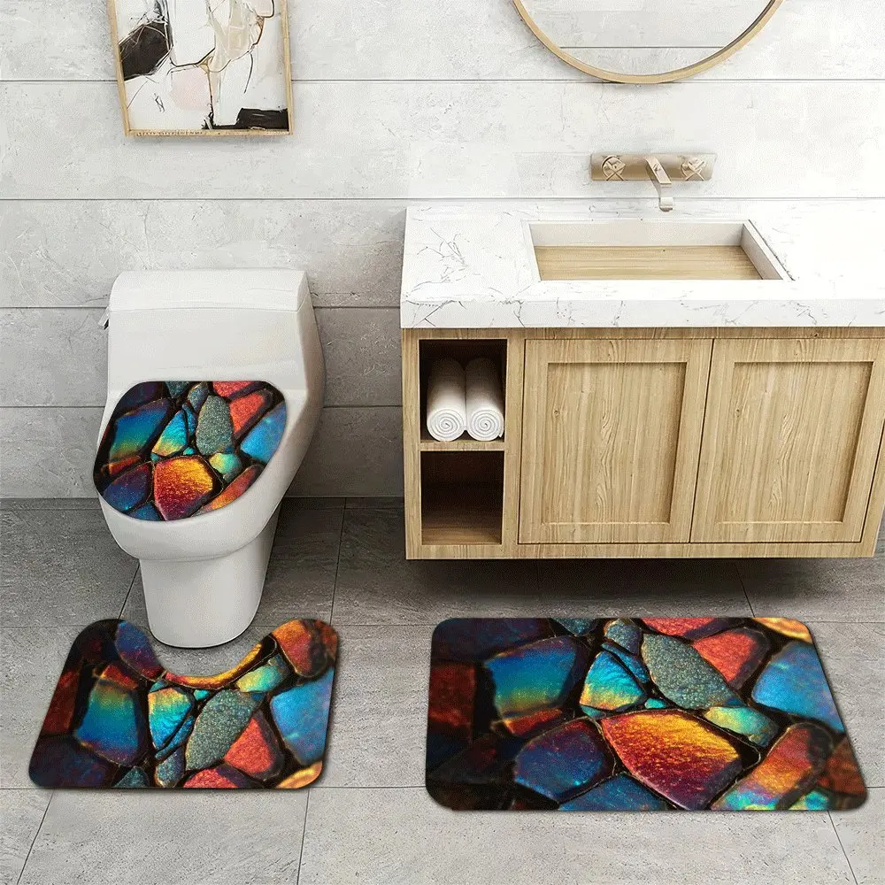 

3pcs Super Soft Bathroom Floor Mats Set, Absorbent, with Non-slip Backing, Bright Mineral Printed Print for Bathroom, Toilet