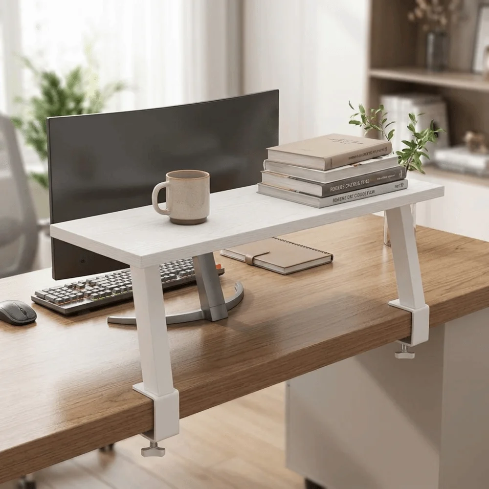Wood Grain Monitor Stand Multifunctional Floating Design Storage Shelf Hollow Space Ergonomic Computer Riser Study Table