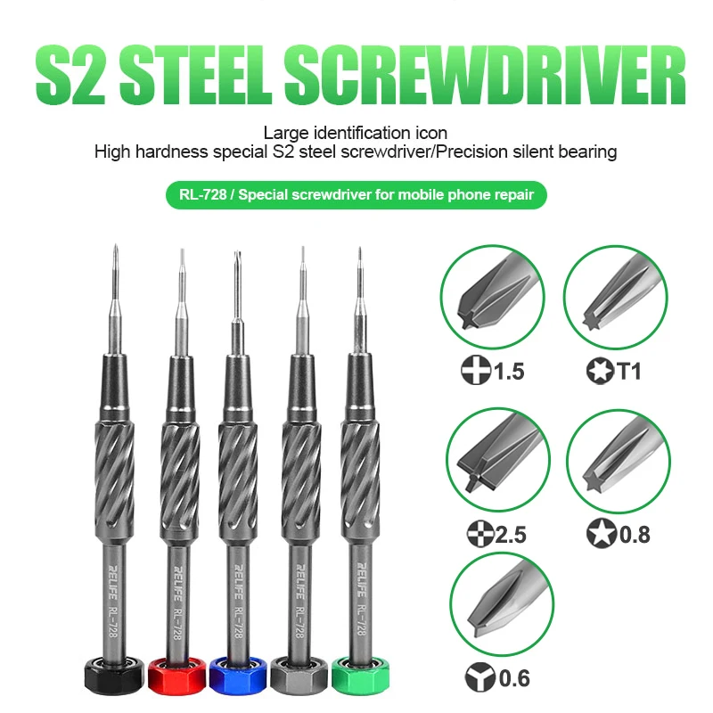 

RELIFE RL-728 S2 Steel Screwdriver For iPhone HUAWEI OPPO VIVO Phone Repair Tools Strong Magnetic Adsorption