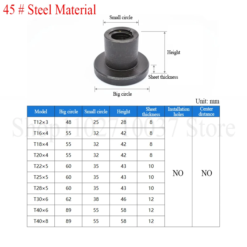 1PC Lead Screw Nut Flange Nut T10 T12 T14 T16 T18 T20 T22 T25 T28 T30 T32 T36 T40 Brass/45# Steel Trapezoidal Lead Screw Nut