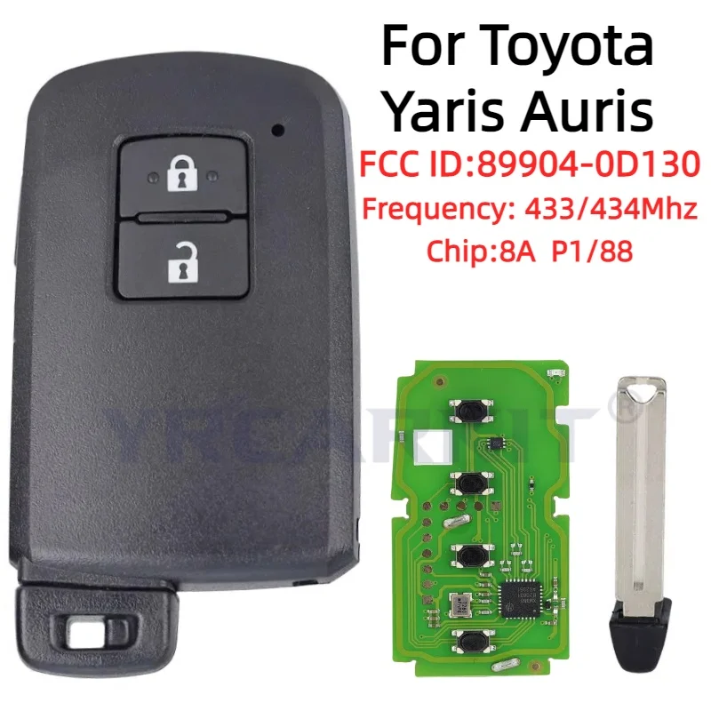 For Toyota Yaris Auris Smart Key 2 Button  BA7EQ P1 88 DST-AES Chip 433MHz 89904-0D130 keyless start