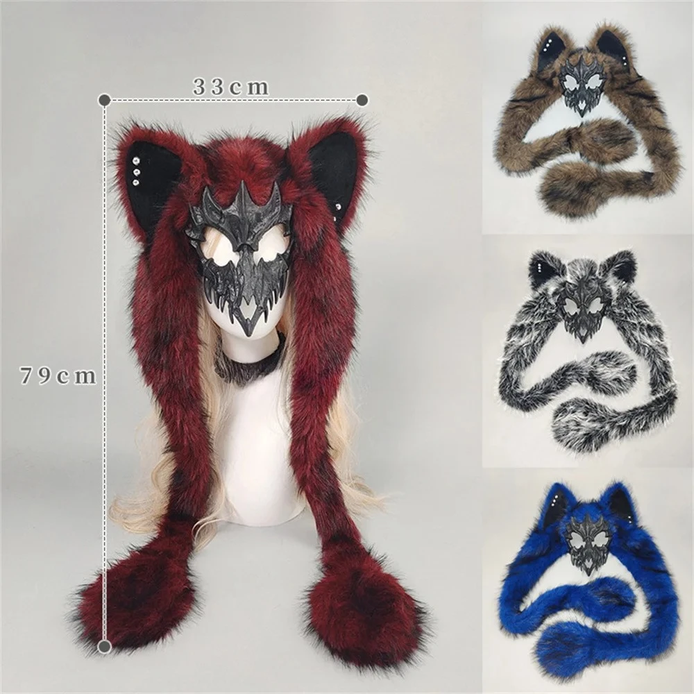 Halloween Costume Party Animal Mask Fox Ear Plush Mask Subculture Half Face Festival Costume Accessories Werewolf Cosplay Mask 2