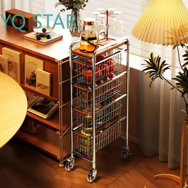 Charming Medieval Inspired Slim Storage Trolley for Sofa Gap Floor Rack for Living Room Snacks Organizer Mobile Rolling Cart