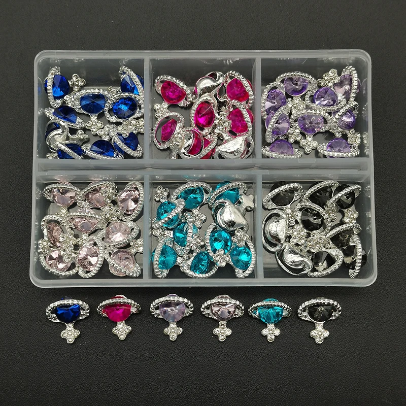 1Box 3D Nail Rhinestones Heart/Planet Nail Charms Jewelry Glass Luxe Nail Parts Diamond Crystal Nails Art Decoration Accessories