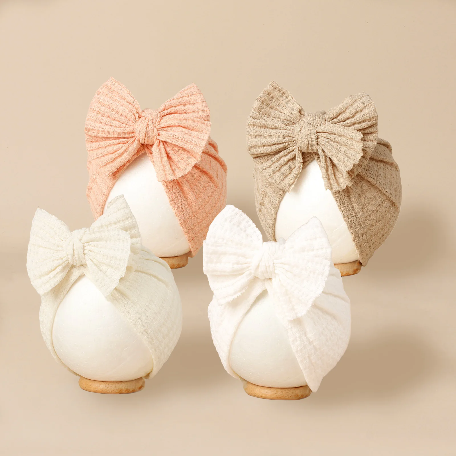 

1pcs Knitted Waffle Bow Children's Hat Soft Comfortable High Elasticity Baby Brimless Headband Hat Sweet Cute Baby Pullover Hat