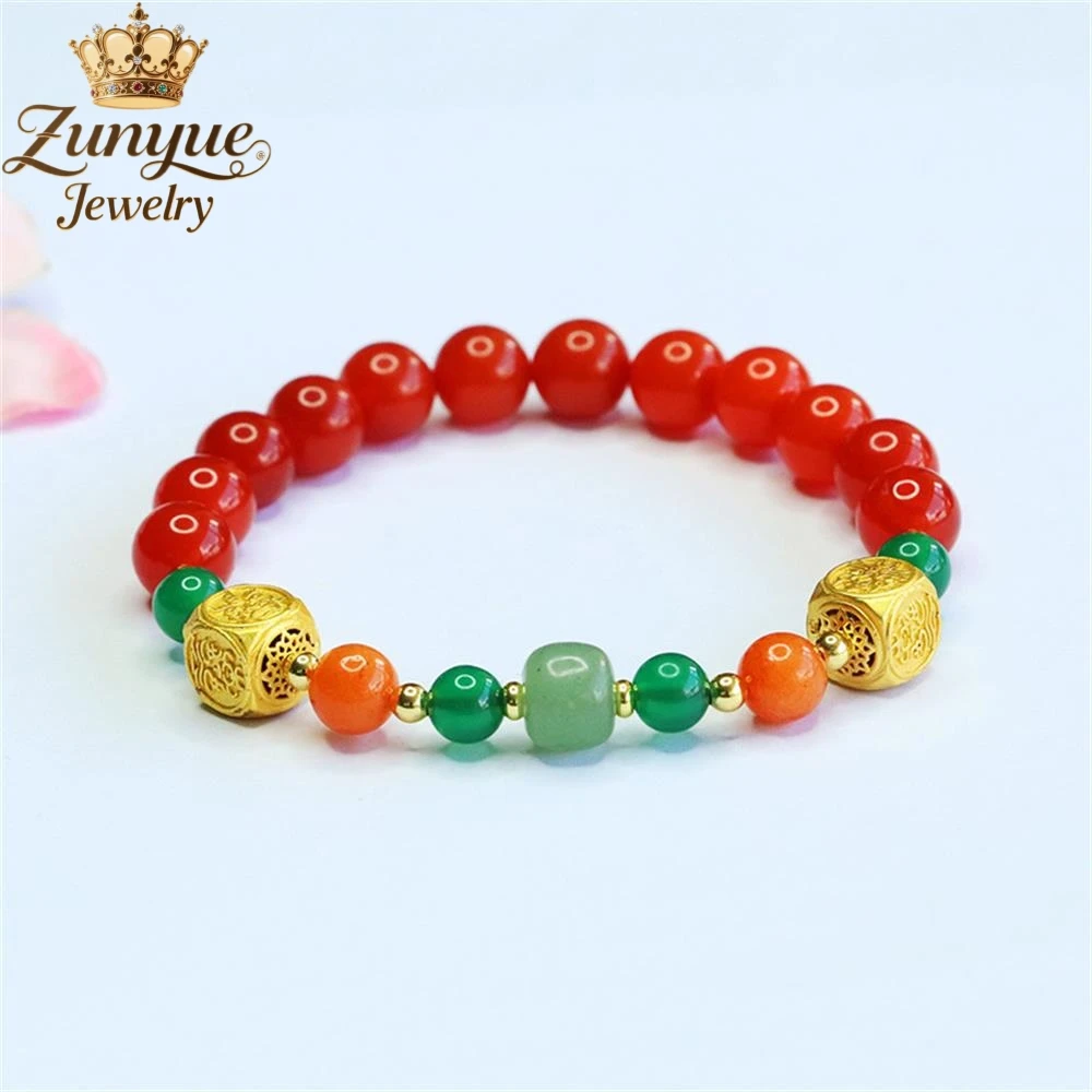 

Natural Silk Red Agate Double-Circle Hollowed-Out Flower Bracelet Luxury Quality Jewelry Fashion Jewelry Exquisite Charms Gift