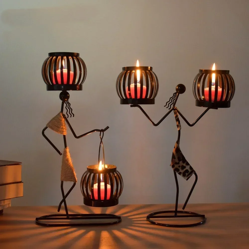 

Hemp Rope Wrought Iron Candle Holder, Double Lantern Retro Candle Holder, for Home, Hotel, Bar, Wedding Decoration Center Piece
