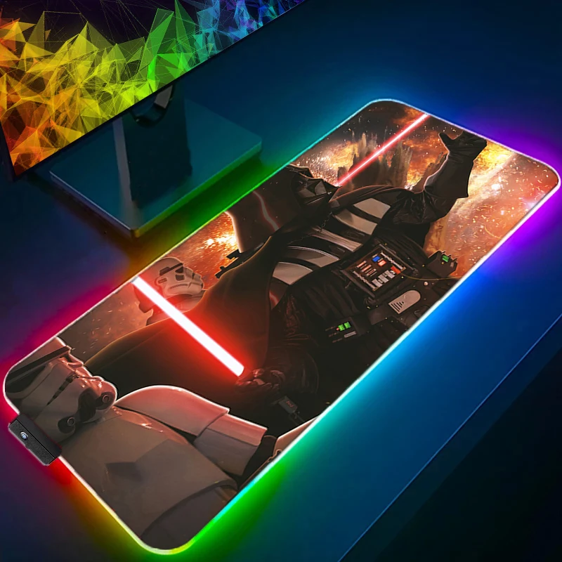 RGB LED Gaming Mouse Pad Anime Gamer Keyboard Pad S-star W-wars Desk Mouse Mat Speed Rubber Cartoon Motbook Computer Mousepad