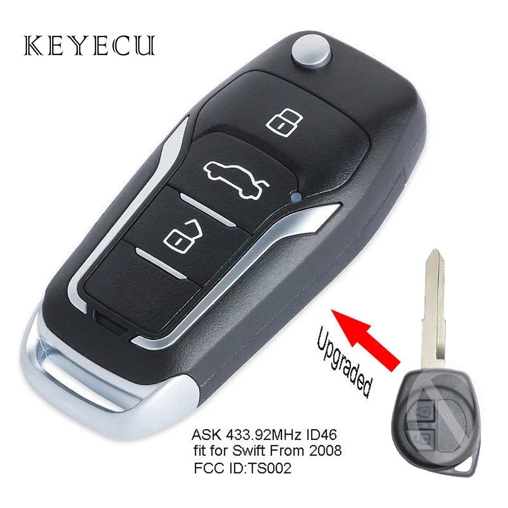 Keyecu TS002 Upgraded Flip Remote Key Fob ASK 433.92MHz ID46 Chip for Suzuki Swift SX4 from 2008