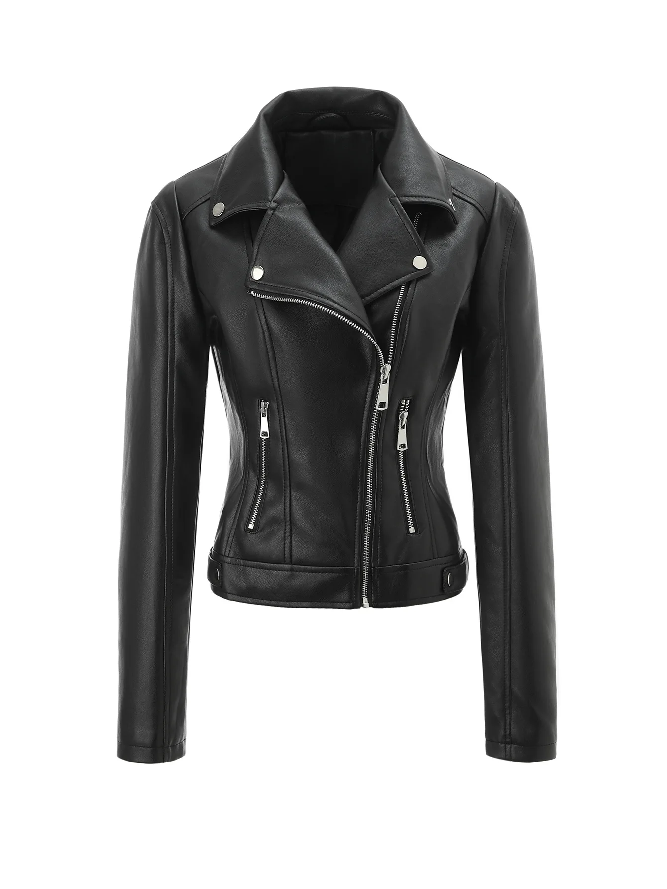 Spring and Autumn Collection Large Size PU Leather Jacket Motorcycle Zipper Women's Collar Leather Jacket