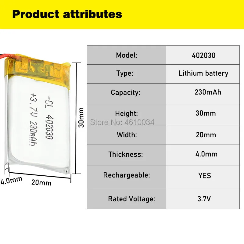 قدرة عالية 402030 3.7 فولت 230 مللي أمبير ليثيوم أيون يبو خلايا ليثيوم ليثيوم بو بوليمر بطارية قابلة للشحن ل بلوتوث غس MP3 MP4 مسجل
