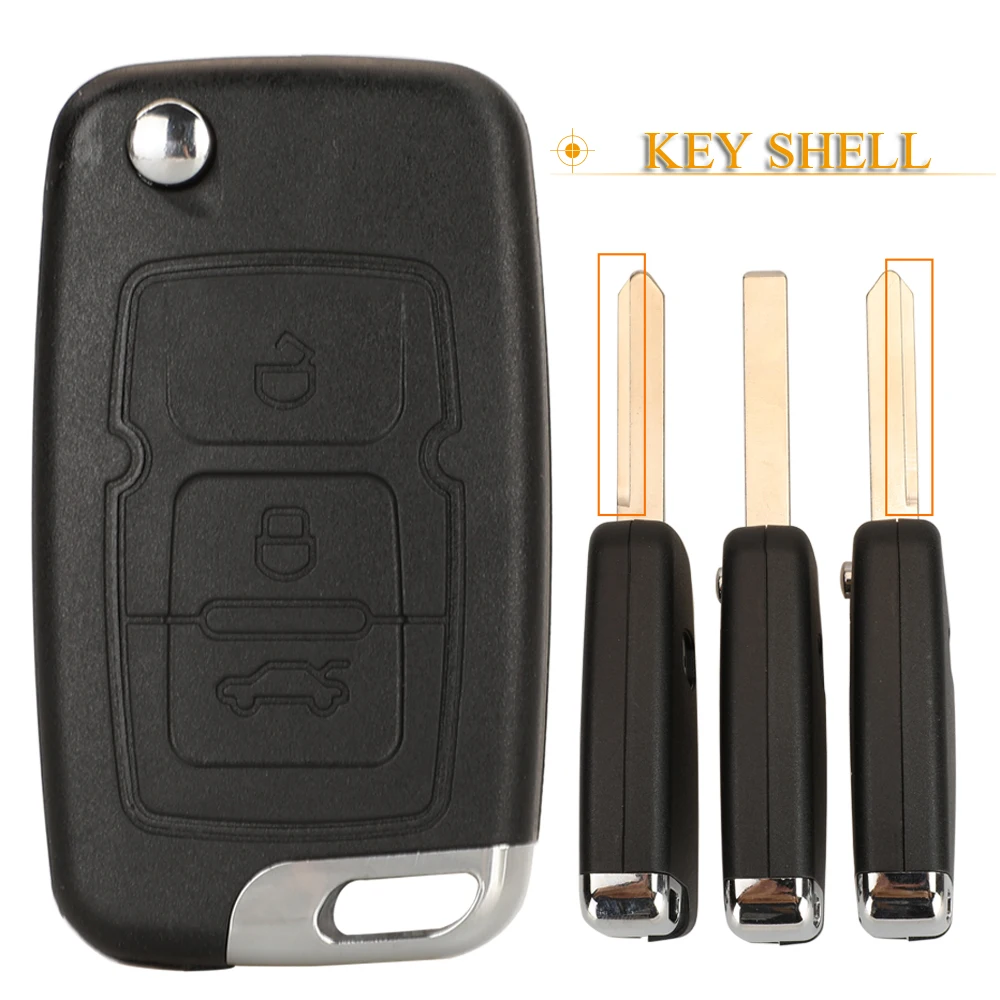 Jingyuqin Remote Flip Car Key Shell Case For Geely Emgrand Uncut Blade Fob Replacement 3 Buttons