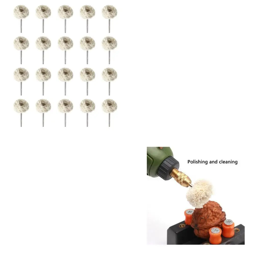 Mounted Cotton Polishing Wheel 20 Piece Set, 3.0 mm Stem Buffing Wheels for Jewelry, Small Metal Parts, Detail high quality