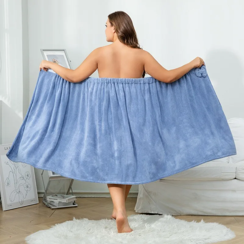 The Oversized Bath Skirt Is Suitable for Women To Wear. Pure Color Oversized Pure Cotton Absorbent Bath Towels and Dry Hair Caps