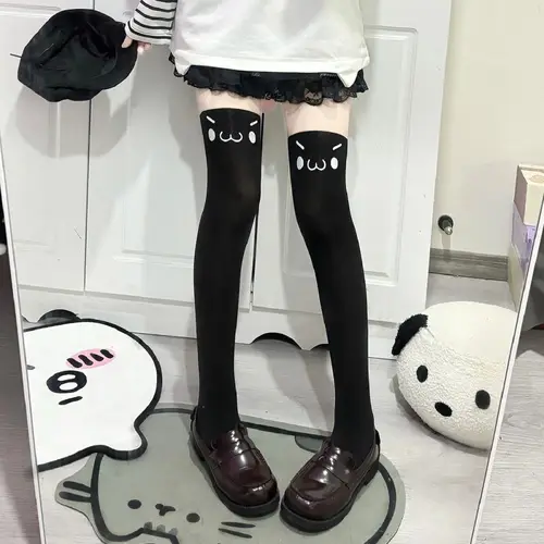Imagen 2 del producto Medias estampadas de dibujos animados para mujer Y2k, calcetines hasta la rodilla para niñas, medias altas hasta el muslo JK Lolita Kawaii, calcetines altos hasta el muslo, medias para mujer