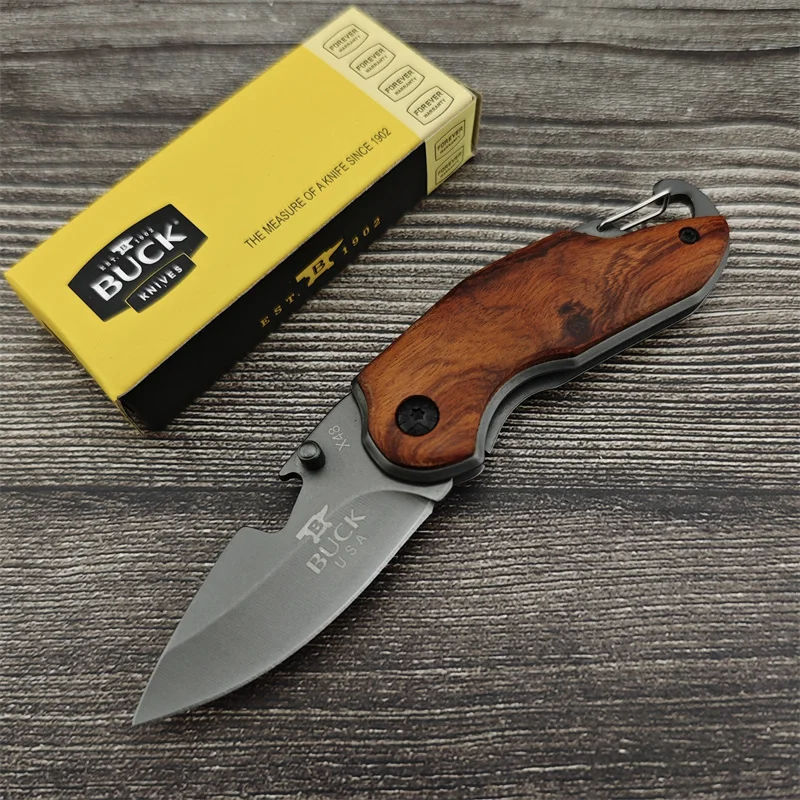 x48 folding knife, colorwood handle 5Cr13Mov handle, outdoor tactical Hunting self-defense camping cutting knife EDC tool