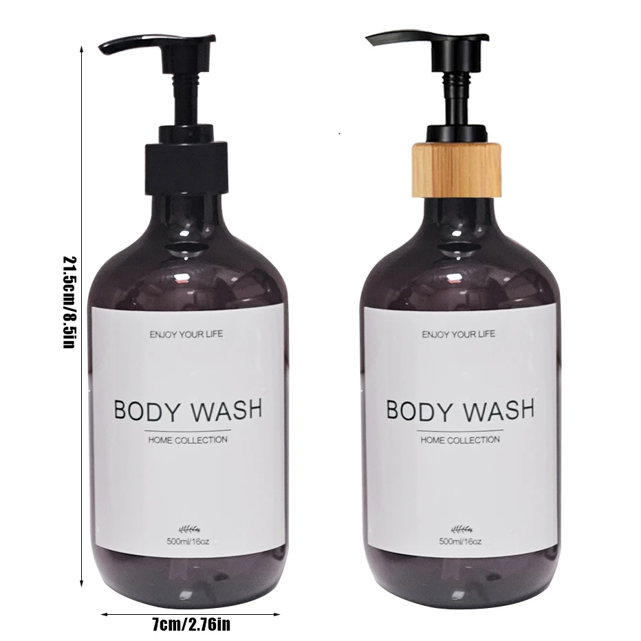 500ml Shampoo Body Wash Conditioner Dispenser Bottle Bathroom Waterproof Pre-Labeled Refillable Shampoo Bottle Soap Container