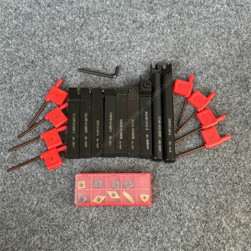 

9Pcs 16mm Lathe Turning Tool Holder Boring Bar with Applicable Inserts Wrenches Set for Turning Threading